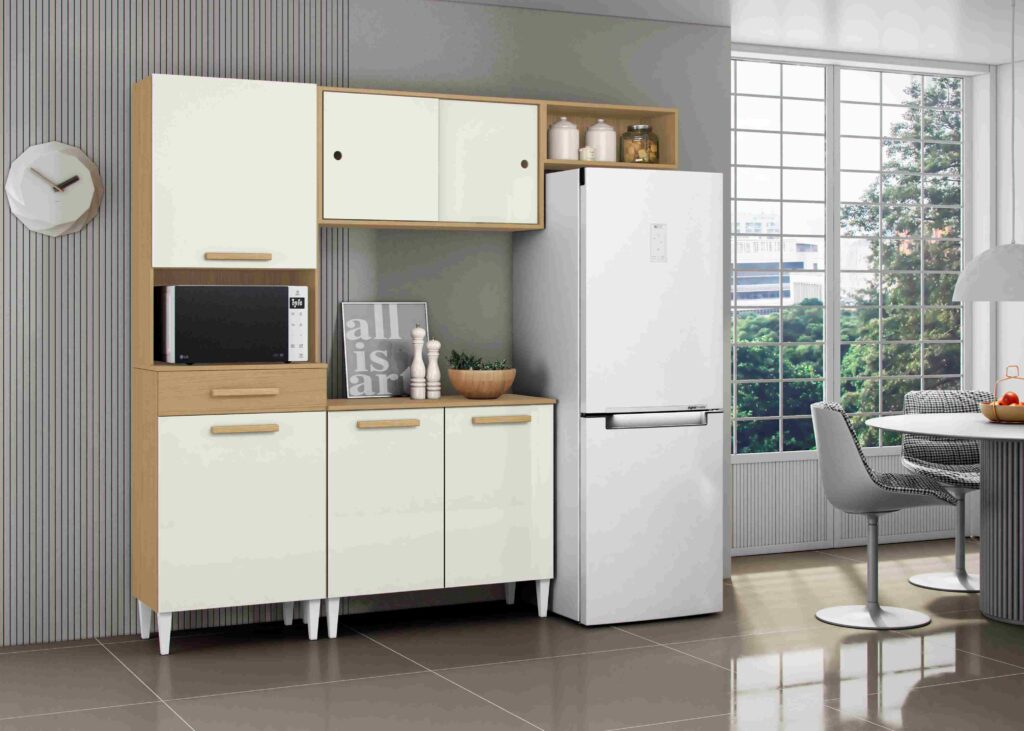 Cozinha Compacta com Balcao Isabelle Atacama.Off White Aramoveis