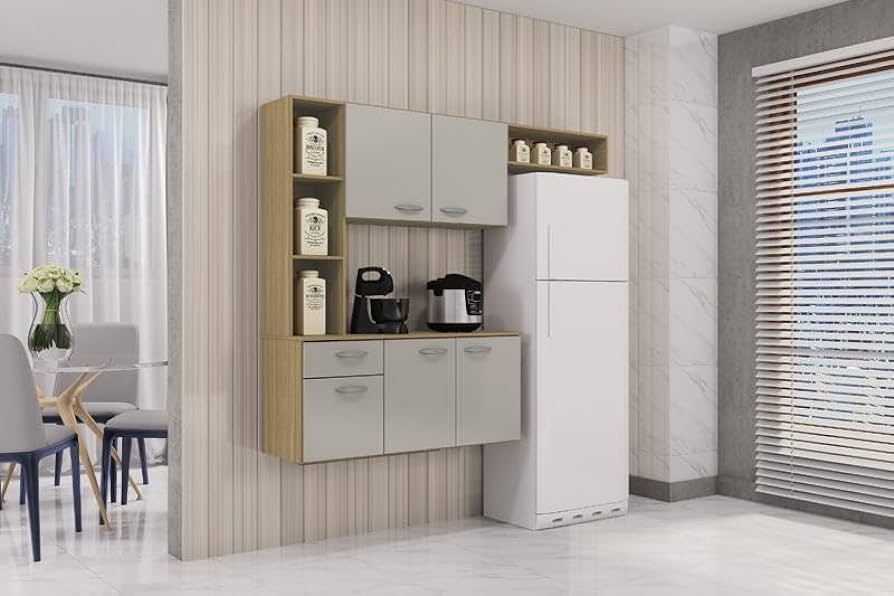 A521.Cozinha Suspensa com Balcao Isis 163 Damasco.Off White Poquema
