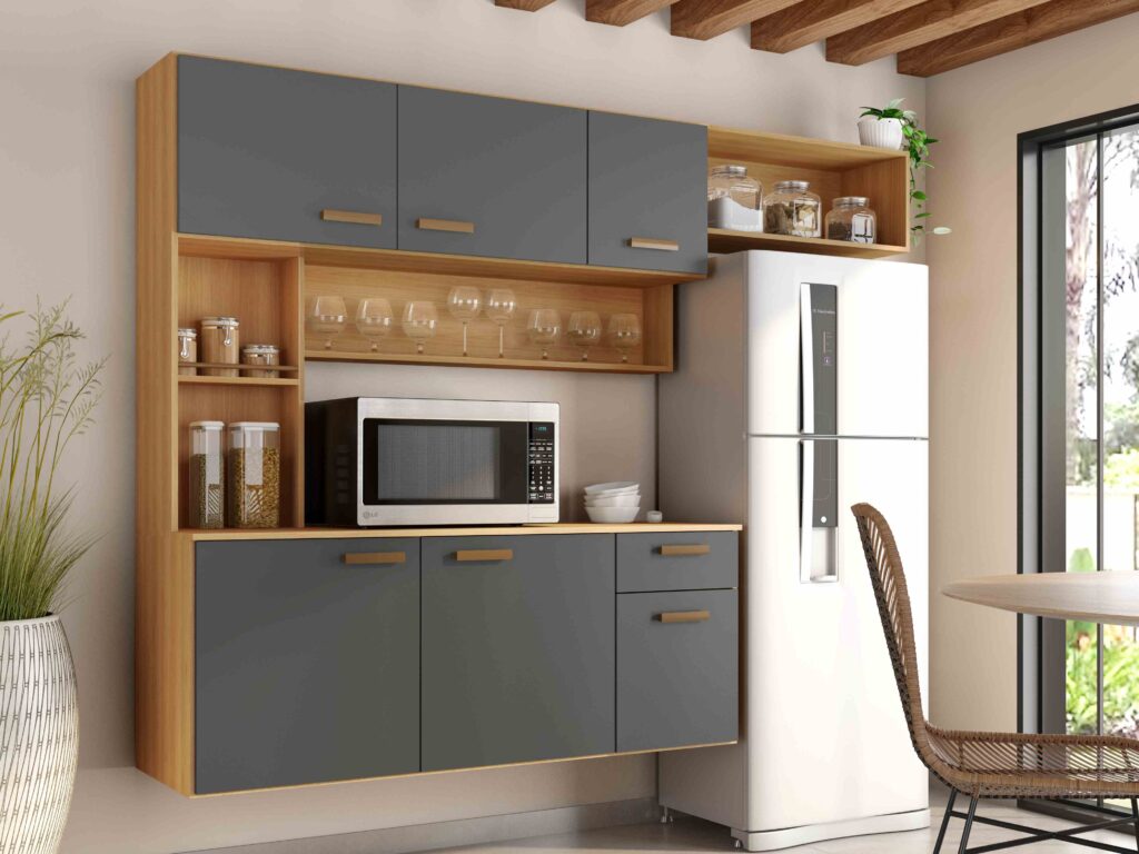 Cozinha Suspensa Manu 180 6P1G Freijo.Grafite Poliman