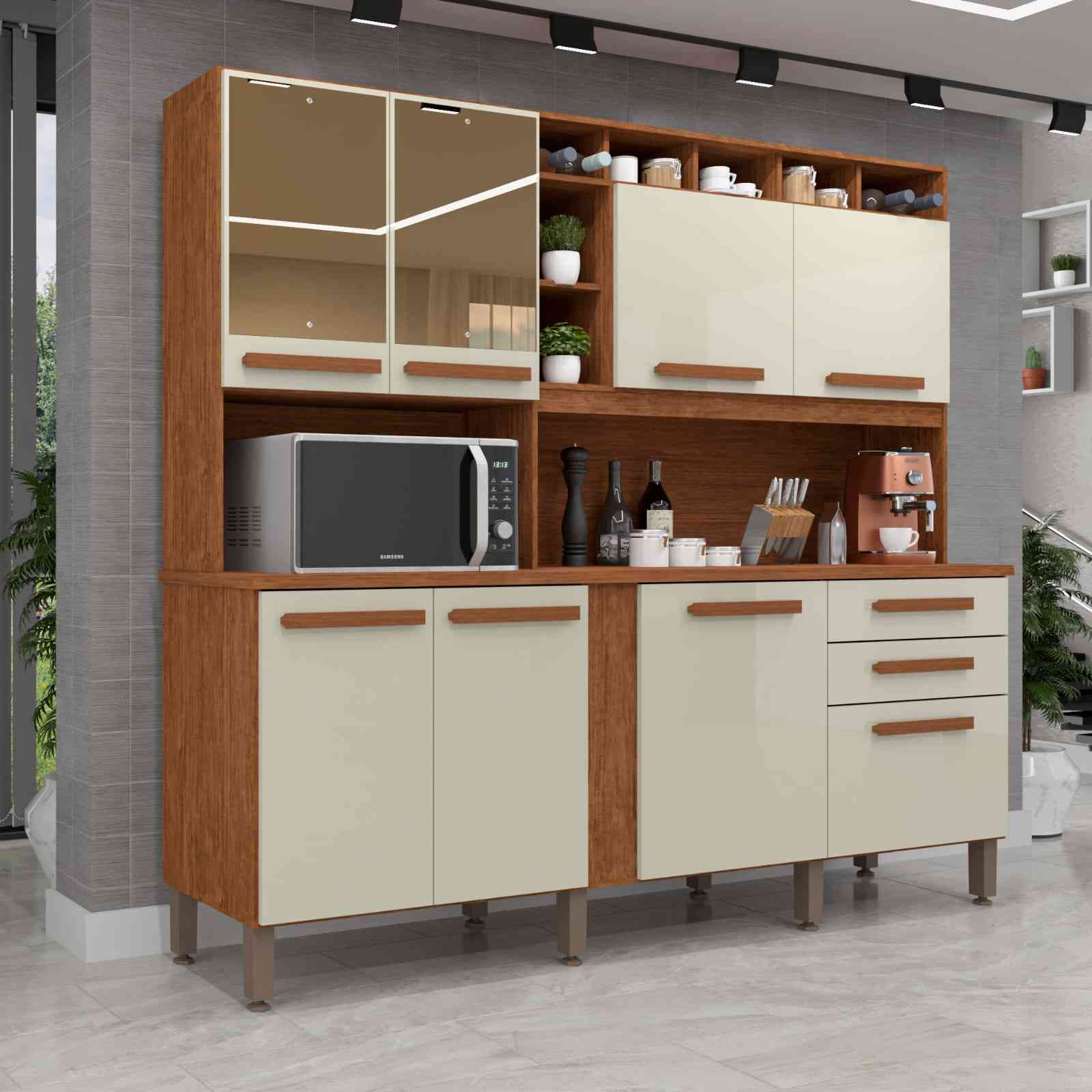 Kit Cozinha Antonela 8P2G c Espelhos Cinamomo.Off White Imop