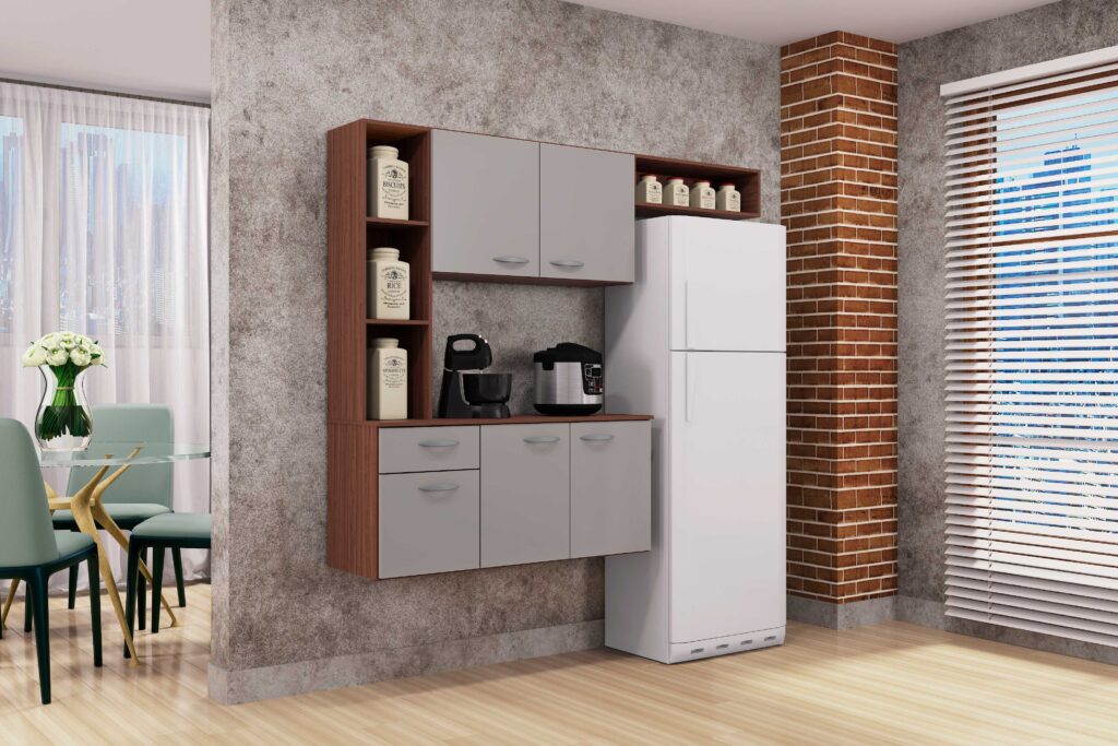 A521.Cozinha Suspensa com Balcao Isis 163 Chocolate.Off White Poquema