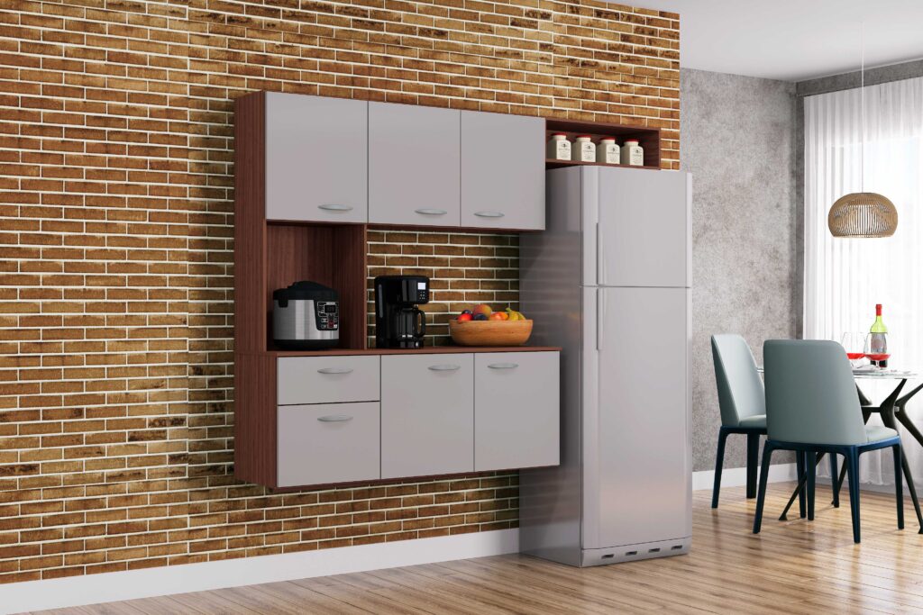 Cozinha Suspensa com Balcao Isis 180 Capuccino.Off Poquema