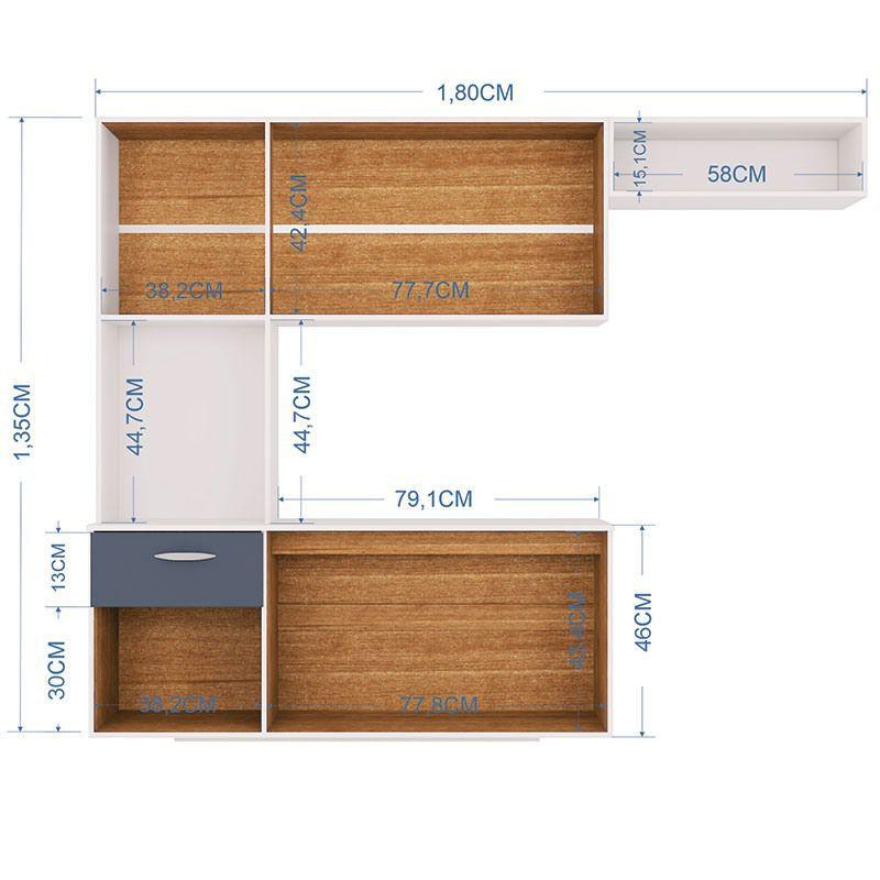 Cozinha Suspensa com Balcao Isis 180 InteriorMedidas Poquema
