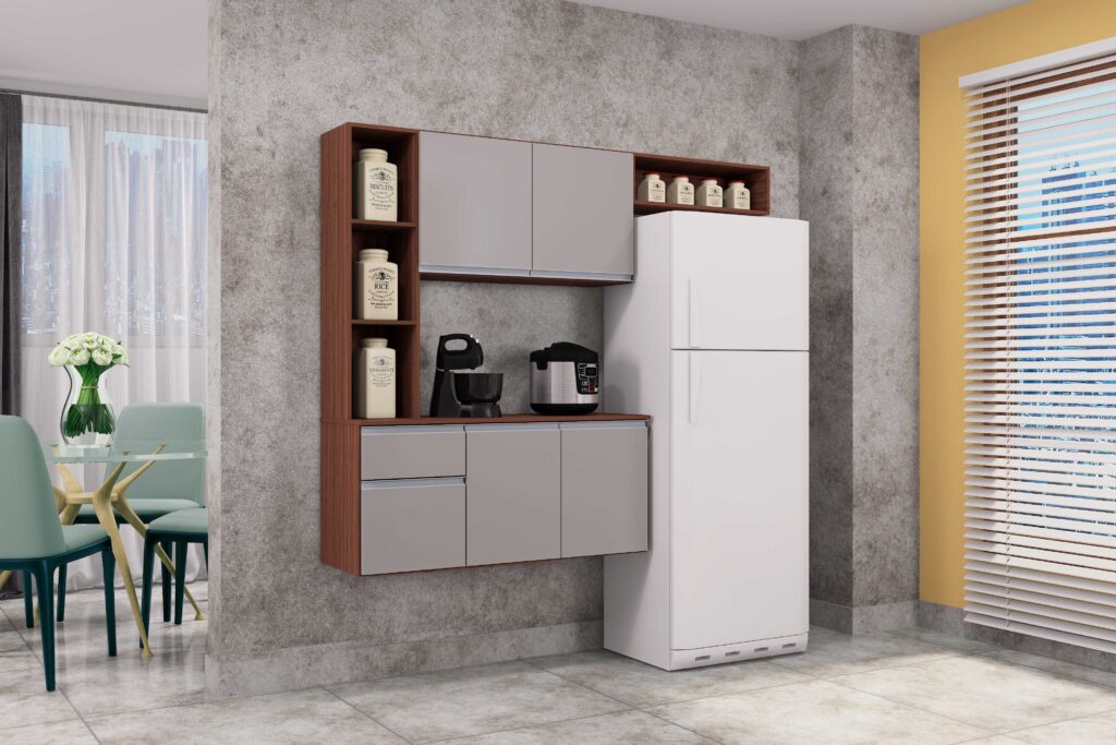 Cozinha Suspensa com Balcao Mel 163 Capuccino.Off Poquema