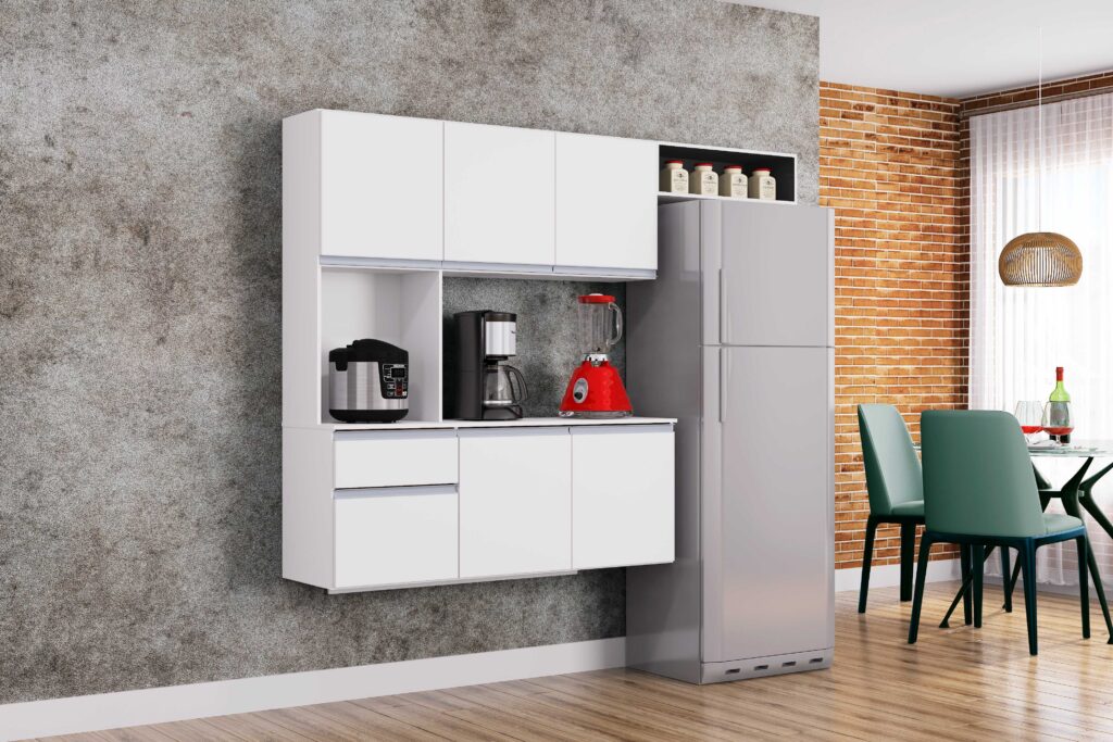 Cozinha Suspensa com Balcao Mel 180 Branco.Dt Preto Poquema