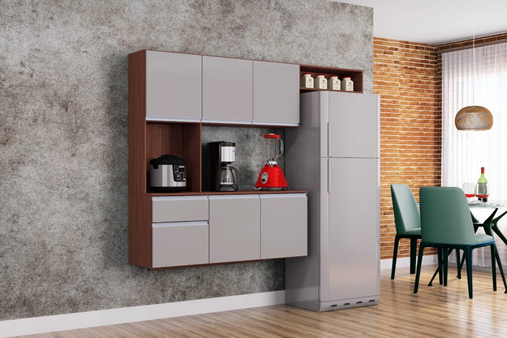 Cozinha Suspensa com Balcao Mel 180 Capuccino.Off Poquema