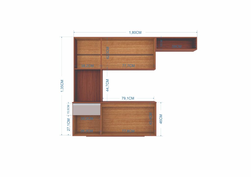 Cozinha Suspensa com Balcao Mel 180 Interior Medidas Poquema