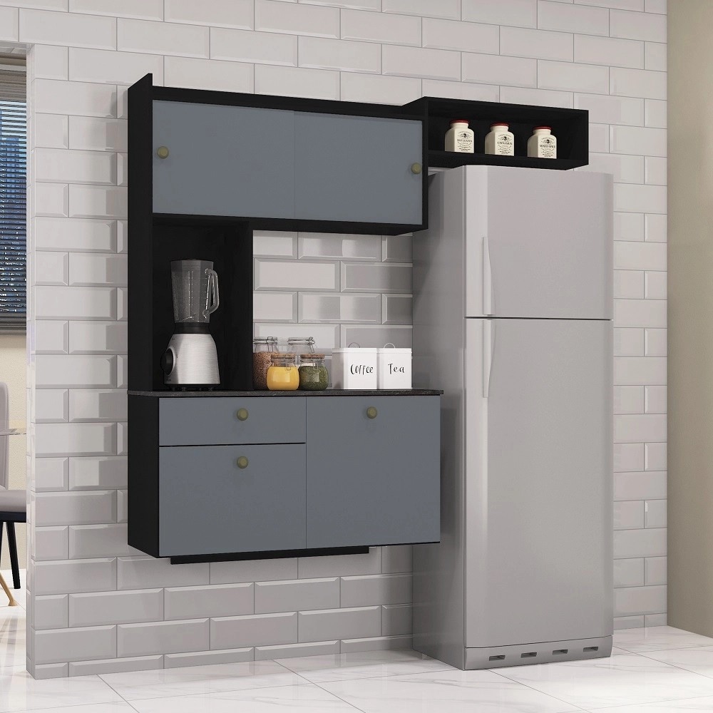 A576.Cozinha Suspensa Lara 4P1G Chocolate.Cinza Plat Poquema