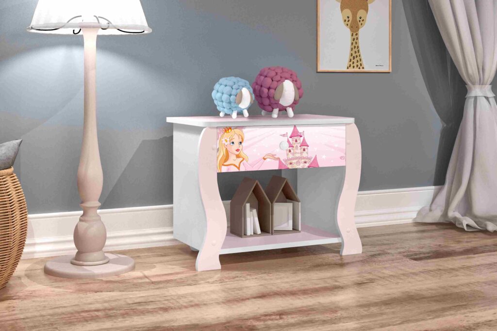 Mesa Cabeceira Lara Princesa 1G1N Branco.Rosa J A Moveis