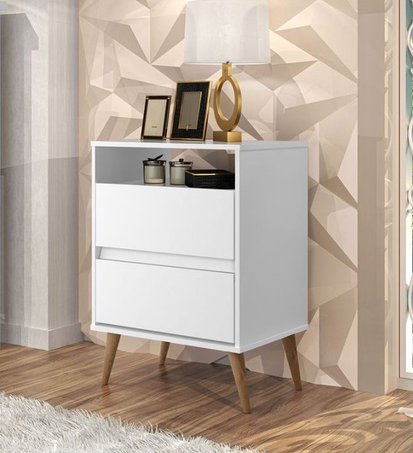 Mesa de Cabeceira Lotus 2G1N Branco J A Moveis