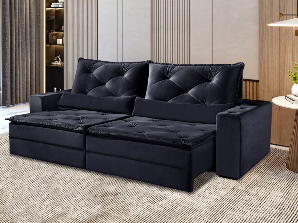 Estofado Retratil Dallas 190 2×70 Preto Inca 13 Idealle