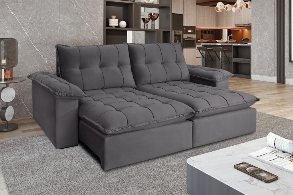 Estofado Retratil Reclinavel Iriri 290 2×120 Veludo Inca Grafite 10 Ifealle