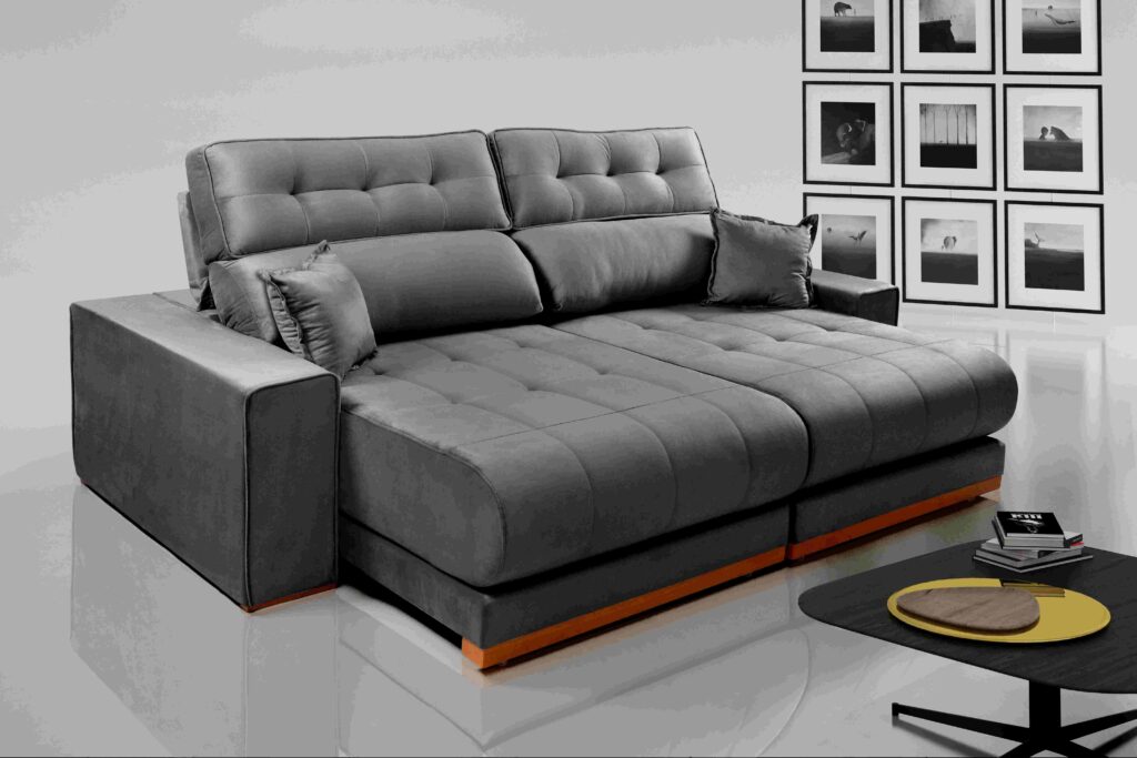 Estofado Retratil Reclinavel Dakar 230 2×90 Molas Ensacadas Veludo Inca 814 Grafite Evidence