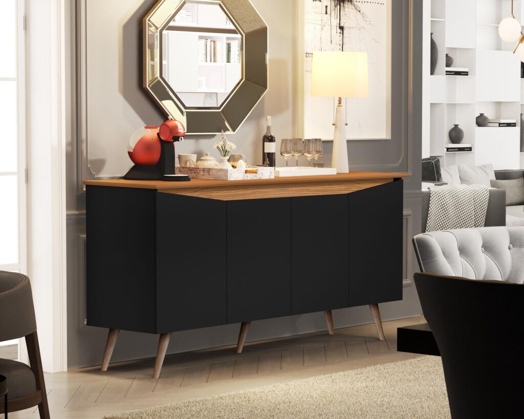 Buffet Aparador Encanto 4Pts Preto.Nature Maria M