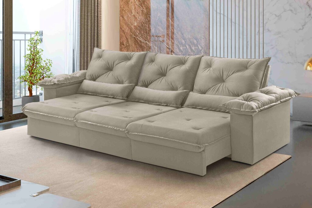 Estofado Retratil Reclinavel Atlas 320 3×90 Veludo Inca Capuccino 15 Idealle