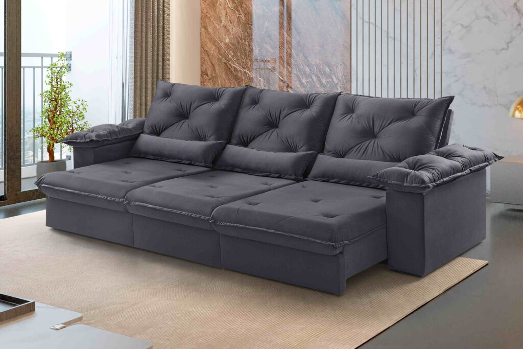 Estofado Retratil Reclinavel Atlas 320 3×90 Veludo Inca Grafite 10 Idealle