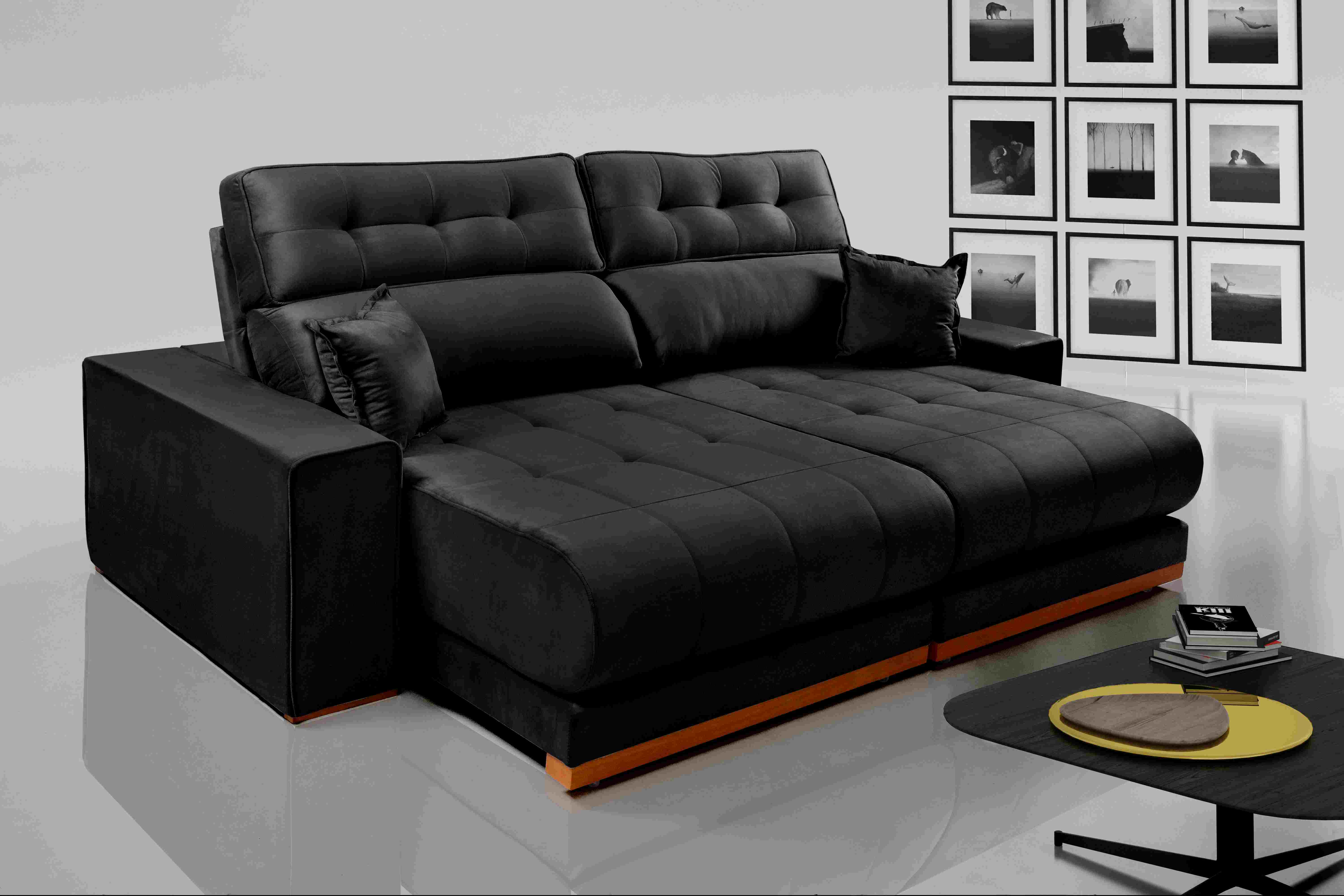 Estofado Retratil Reclinavel Dakar 230 2×90 Molas Ensacadas Veludo Inca 820 Preto Evidence