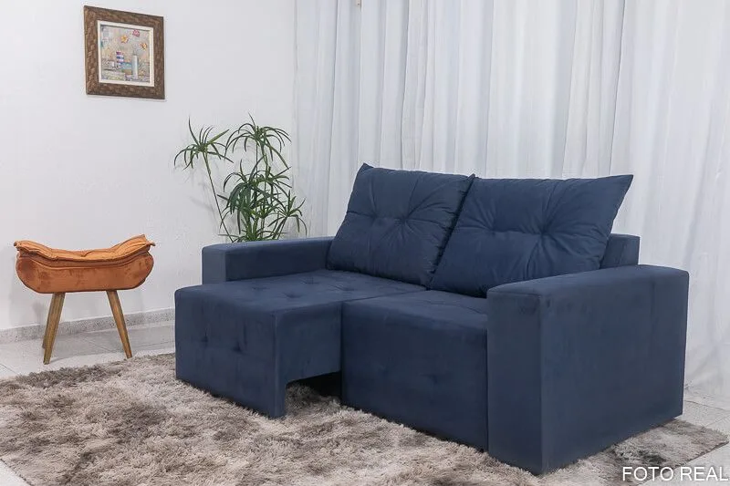 Estofado Retratil Duda 180 2×90 Veludo Inca Azul 28 Diviminas
