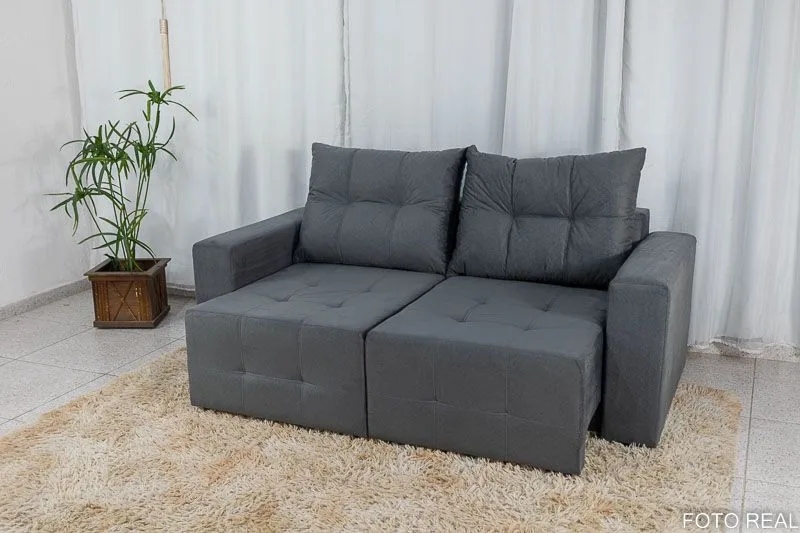 Estofado Retratil Duda 180 2×90 Veludo Inca Cinza 25 Diviminas