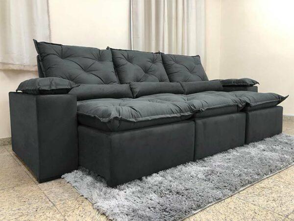 Estofado Retratil Reclinavel Fenix 270 3×73 Veludo Inca Cinza 25 Diviminas
