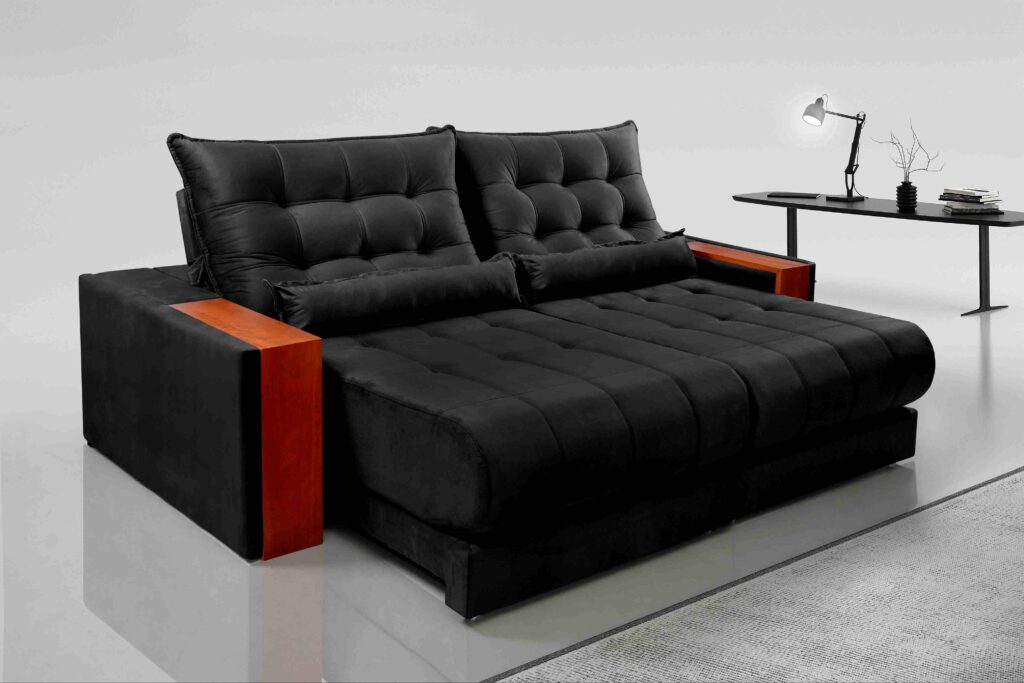 Estofado Retratil Reclinavel Genova 250 2×100 Molas Ensacadas Veludo Inca 820 Preto Evidence