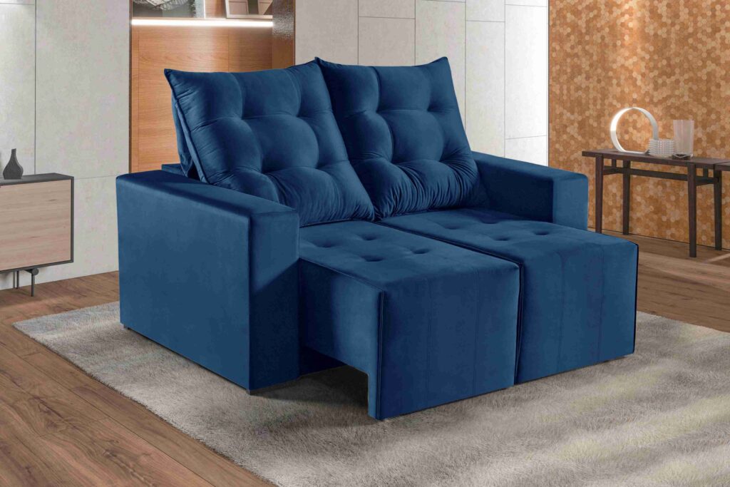 Estofado Retratil Reclinavel Itaguai 160 2×60 Veludo Inca Azul 24 Idealle