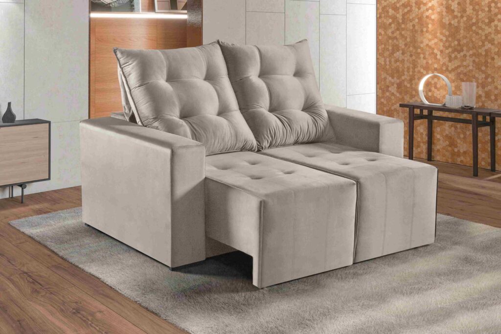 Estofado Retratil Reclinavel Itaguai 160 2×60 Veludo Inca Capuccino 15 Idealle