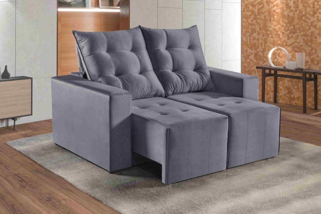Estofado Retratil Reclinavel Itaguai 160 2×60 Veludo Inca Grafite 10 Idealle