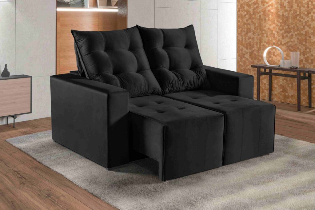 Estofado Retratil Reclinavel Itaguai 160 2×60 Veludo Inca Preto 13 Idealle