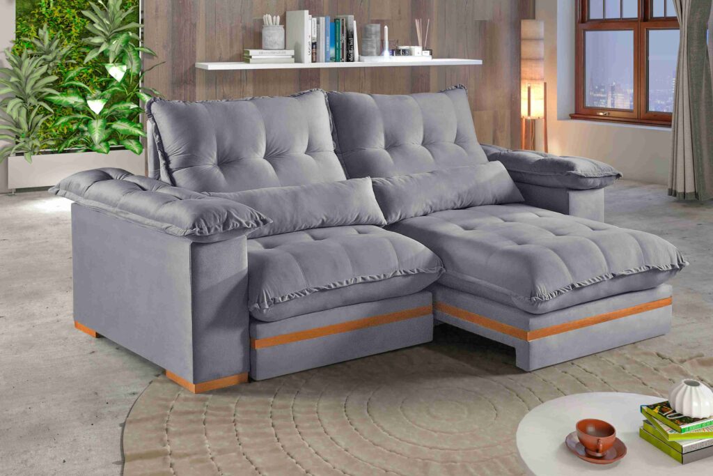 Estofado Retratil Reclinavel Leblon 230 2×90 Molas Ensacadas Veludo Inca Grafite 10 Idealle