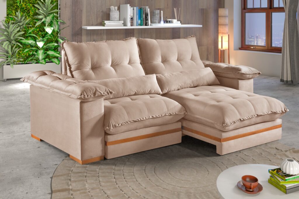 Estofado Retratil Reclinavel Leblon 250 2×100 Molas Ensacadas Veludo Inca Capuccino 15 Idealle