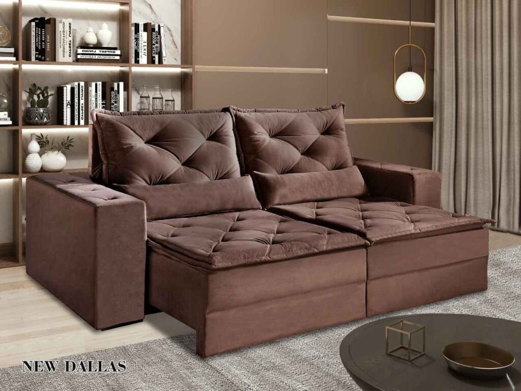 Estofado Retratil Dallas 190 2×70 Marrom Inca 17 Idealle