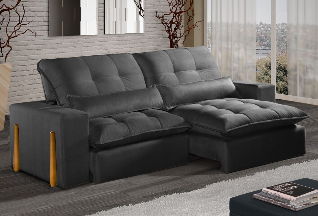 Estofado Retratil Reclinavel Itaoca.Fitipaldi 210 2×80 Vel Preto 13 Idealle