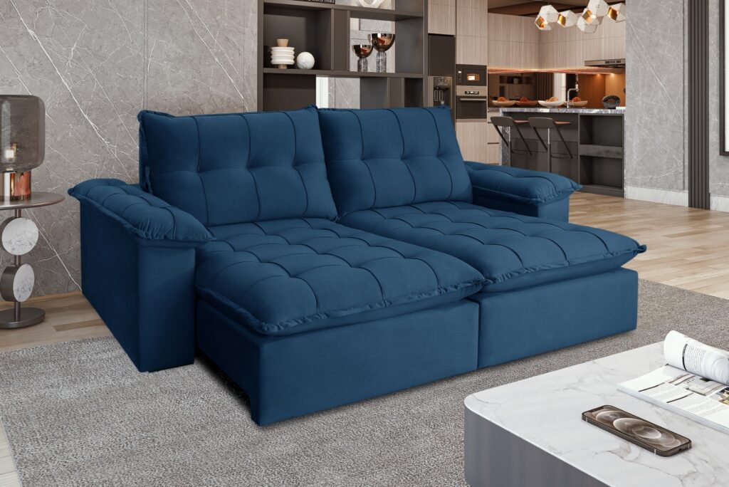 Estofado Retratil Reclinavel Iriri 250 2×100 Vel Azul 24 Idealle