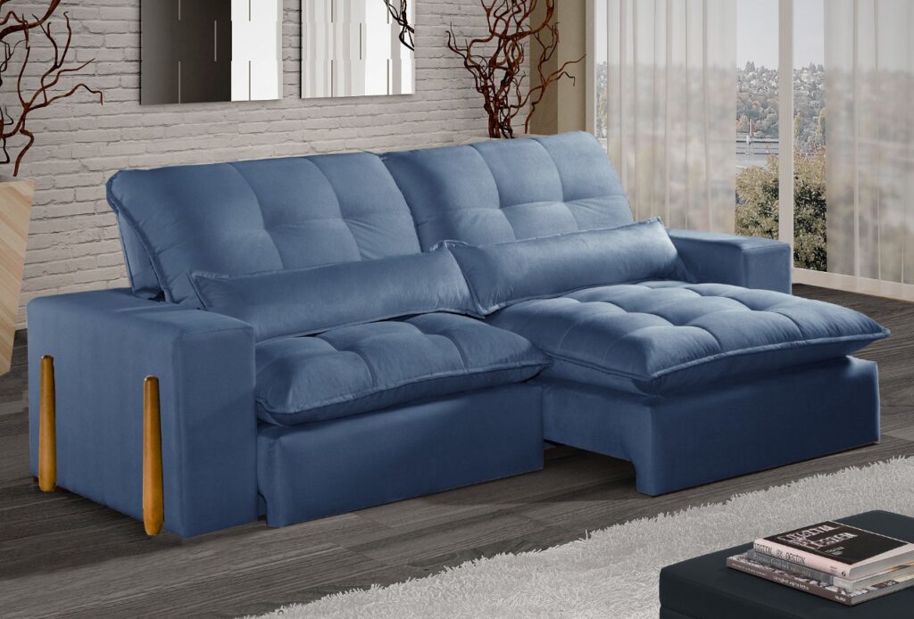Estofado Retratil Reclinavel Itaoca.Fitipaldi 210 2×80 Vel Azul 24 Idealle