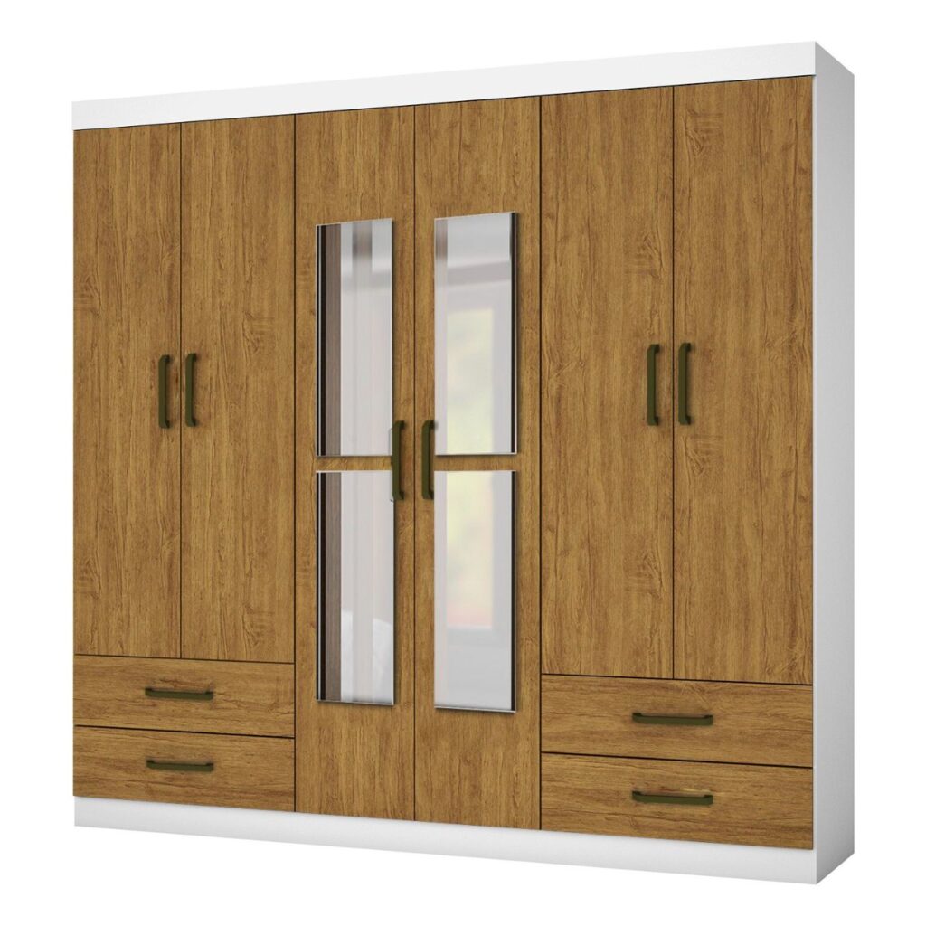 Roupeiro Hercules Gold 6P4G com Espelhos Branco.Cinamomo Carioca