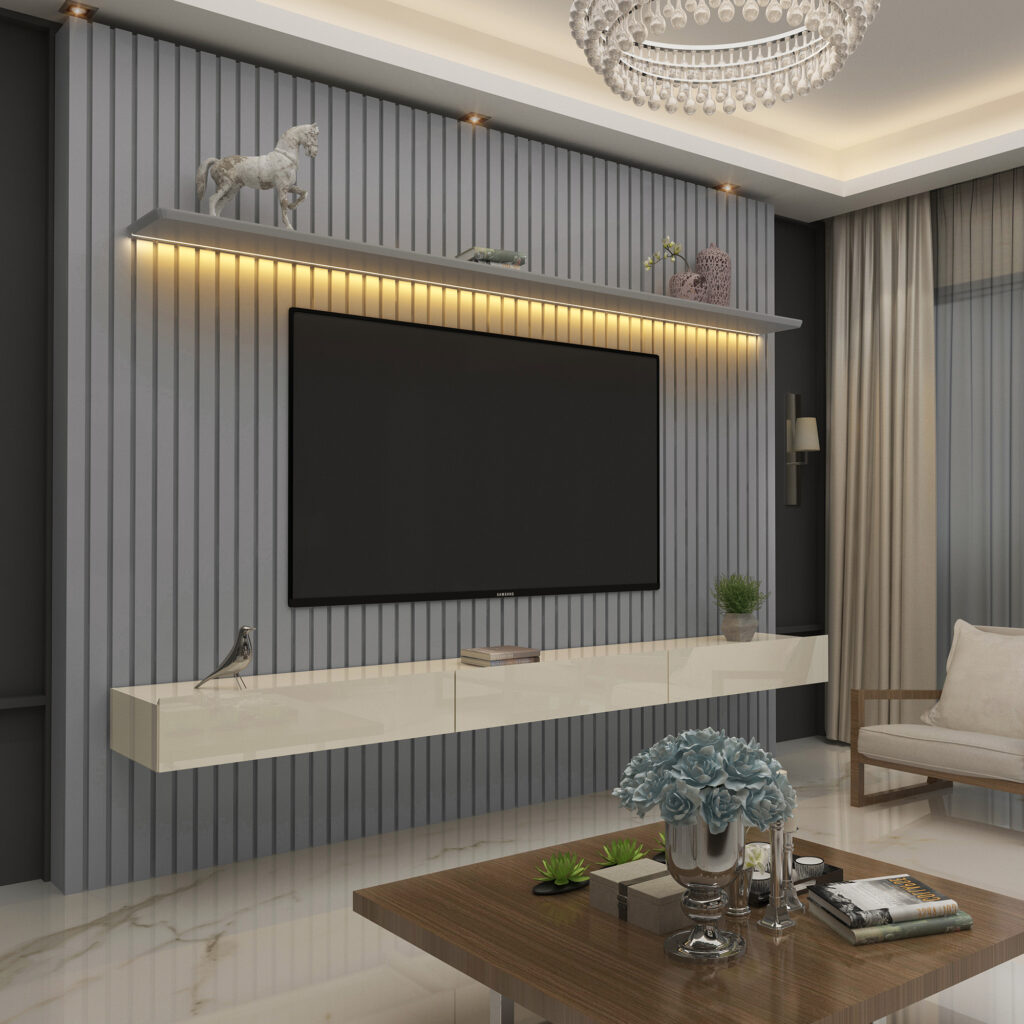 Home Nobre Ripado 230 1P3G com LED Cinza.Off White Gelius