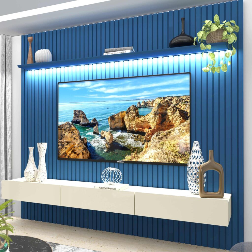 Home Nobre Ripado 230 1P3G com LED Azul Royal.Off White Gelius