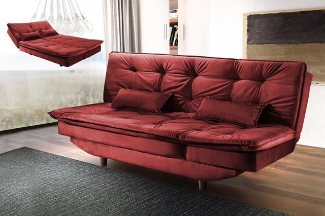 Sofa Cama Gold 3Lgs 3 Estagios Veludo Suede Vinho 2226B Luxury