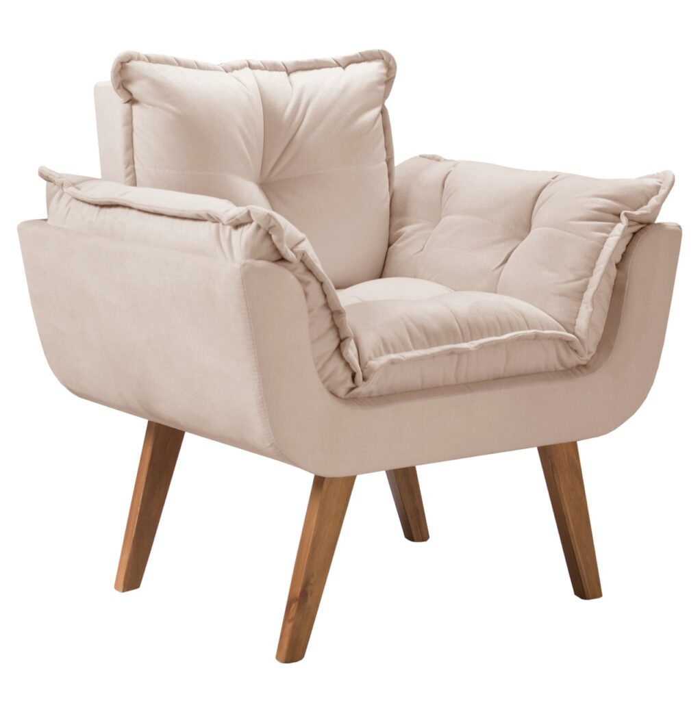 Poltrona Jamile Suede Bege Claro 500 Inca 15 DSalla Esfofado