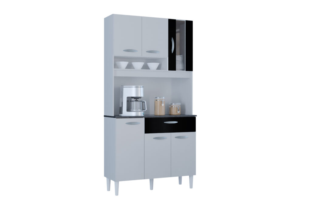 A558.Kit Cozinha Coral 6P1G 90 Branco.Preto Poquema