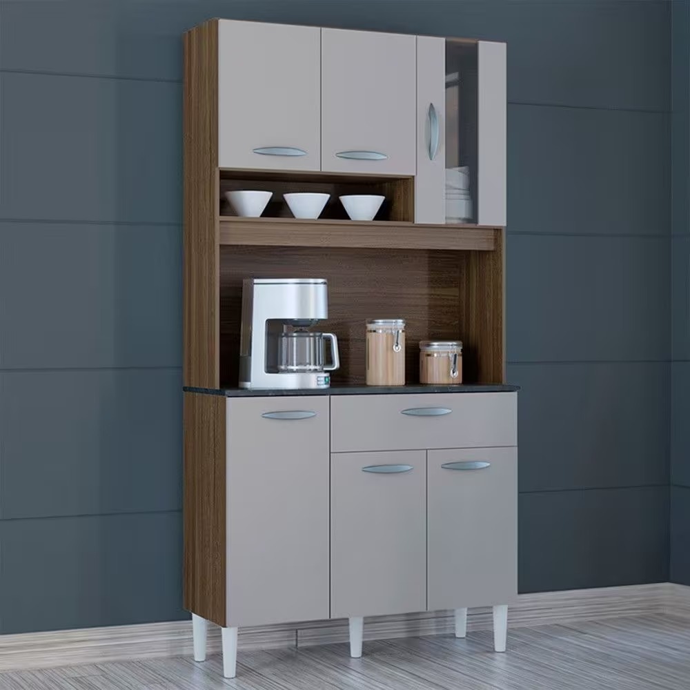 A558.Kit Cozinha Coral 6P1G 90 Castanho.Off White Poquema