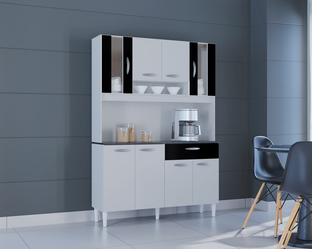 A559.Kit Cozinha Coral 8P1G 120 Branco.Preto Poquema