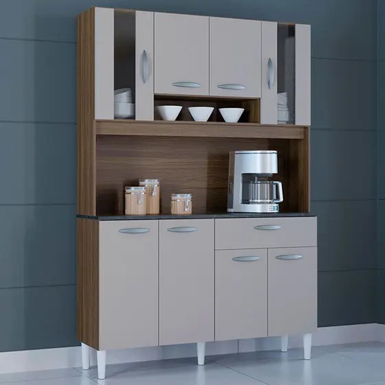 A559.Kit Cozinha Coral 8P1G 120 Castanho.Off White Poquema