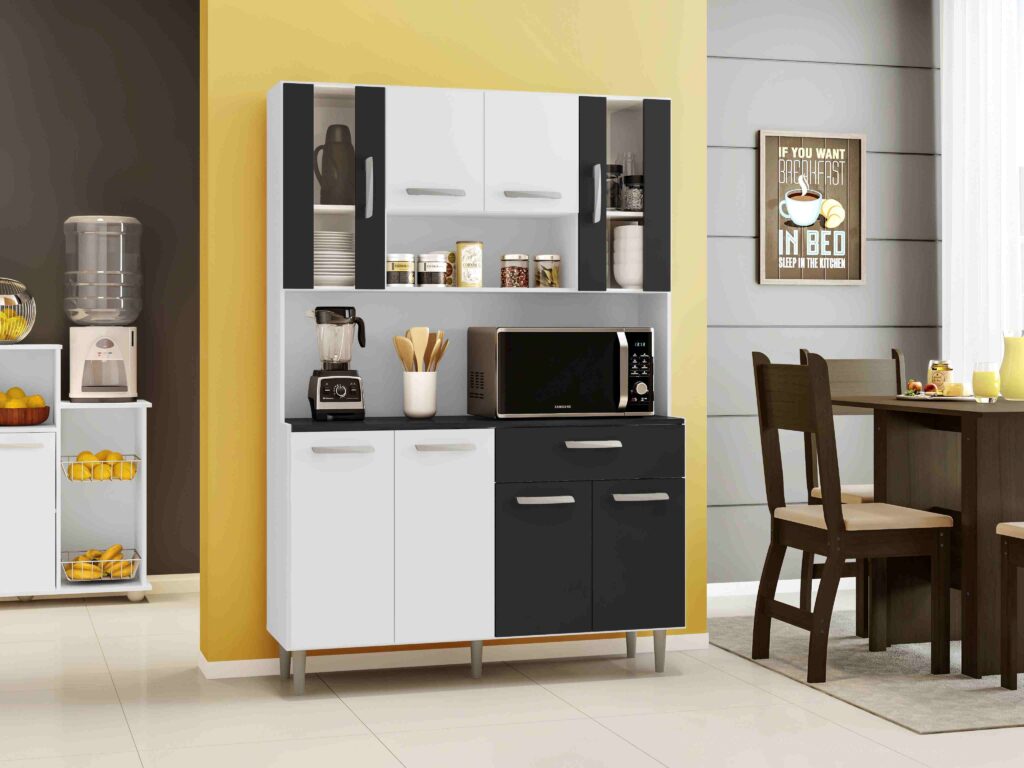 Kit Cozinha Gabi 120 8P1G1N Branco.Preto Poliman