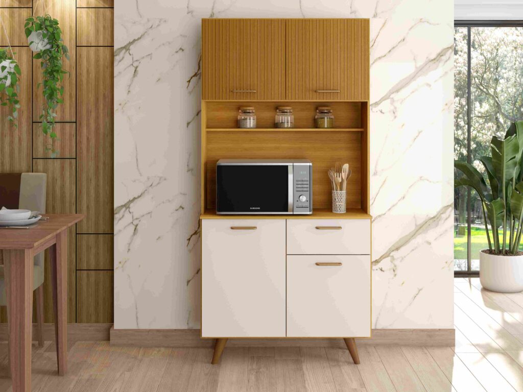 Kit Cozinha Izis 90 4P1G1N Freijo Efeito 3D.Off White Poliman