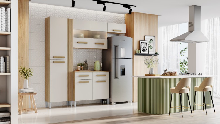 Cozinha Lilian com Balcao 7P2G Atacama.Off White Aramoveis