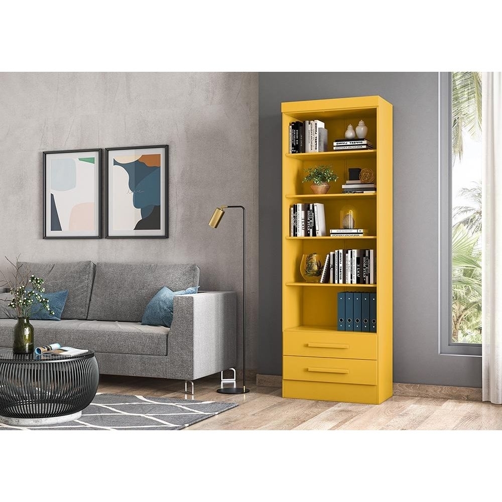 Livreiro com 2 Gavetas Amarelo Qmovi