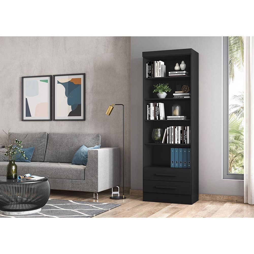 Livreiro com 2 Gavetas Preto Fosco Qmovi