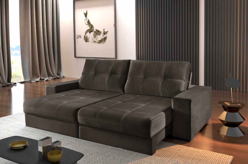 Sofa Retratil Reclinavel Luisa 2×100 Marrom 2231B Luxury